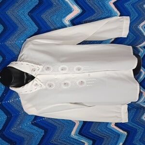 Fantasy White Lace Button Down Cream Embroidered Blouse, sz 13